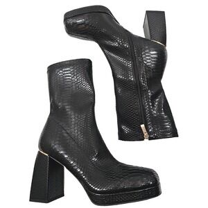 Simmi Aviva-2 Platform Ankle Boots Size 9 Faux Leather Zip Up Black Animal Print